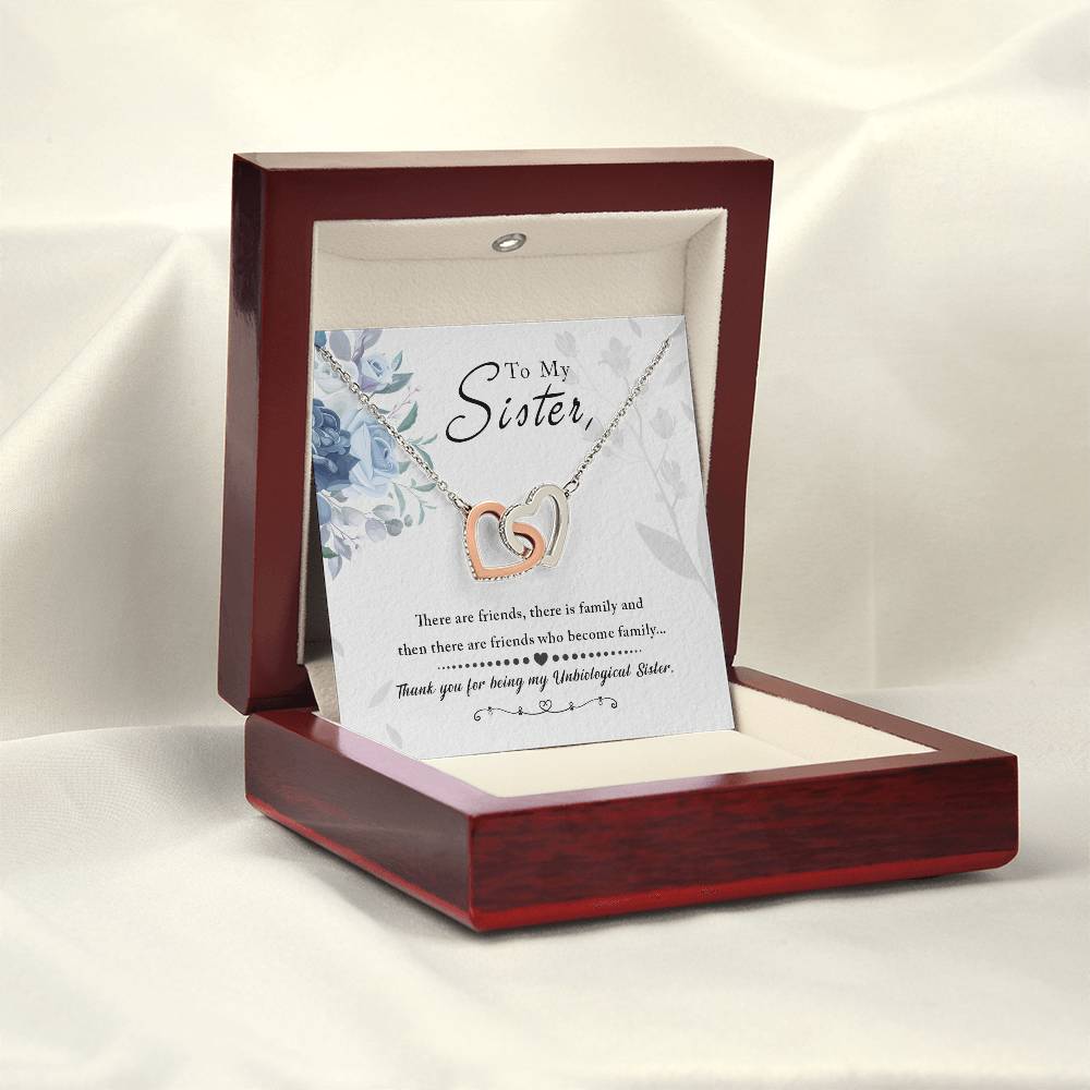 To My Sister, Thank You for Being My Unbiological Sister, Interlocking Hearts Necklace
