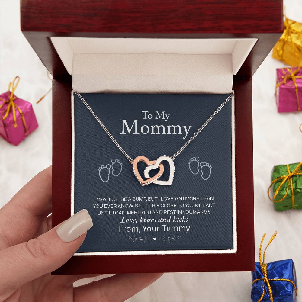 To My Mommy, Love From Your Tummy, Interlocking Hearts Necklace, Pregnancy Gift