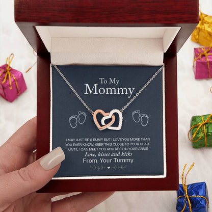 To My Mommy, Love From Your Tummy, Interlocking Hearts Necklace, Pregnancy Gift