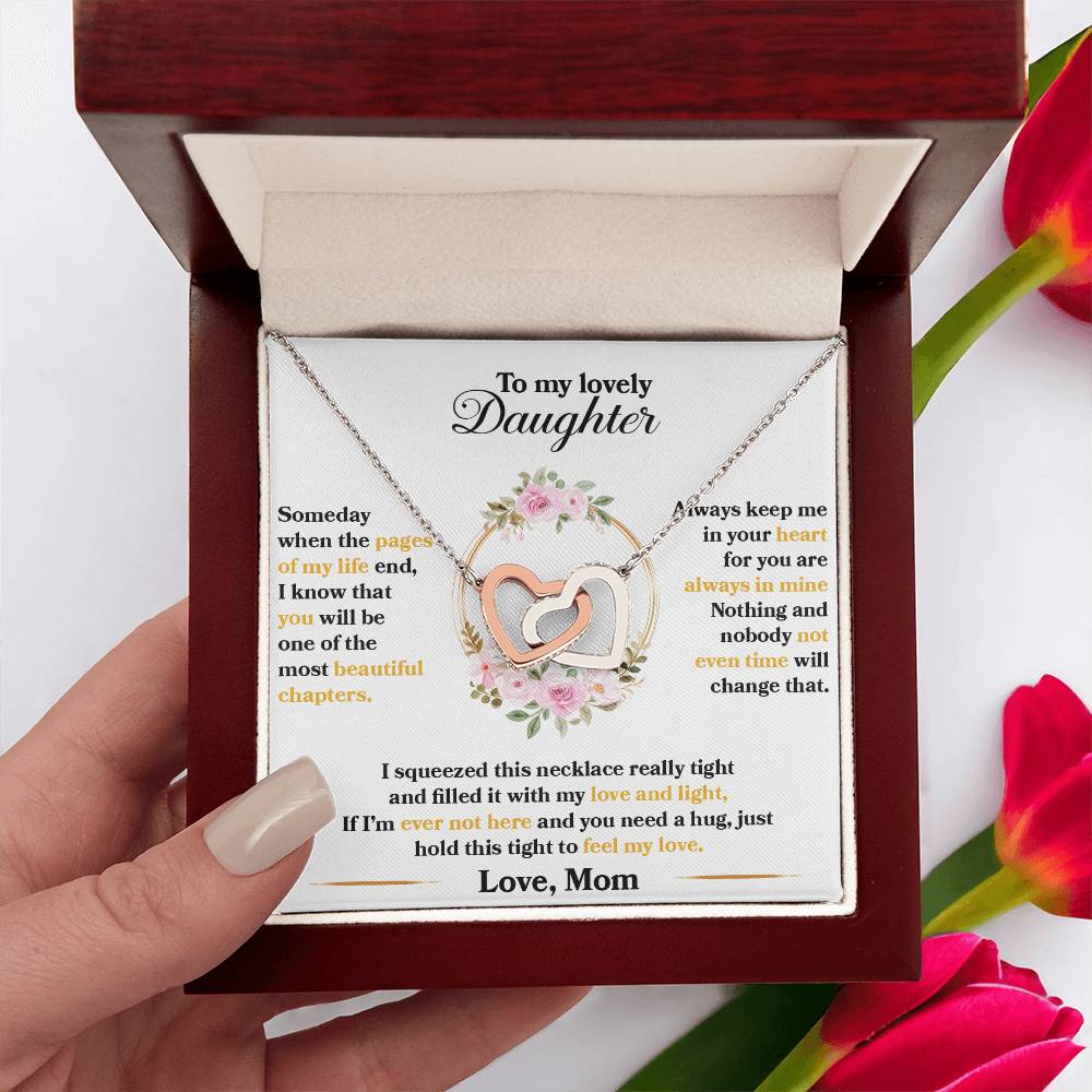 To My Lovely Daughter, Hold This Tight To Feel My Love, Interlocking Hearts Necklace, Gift from Mom