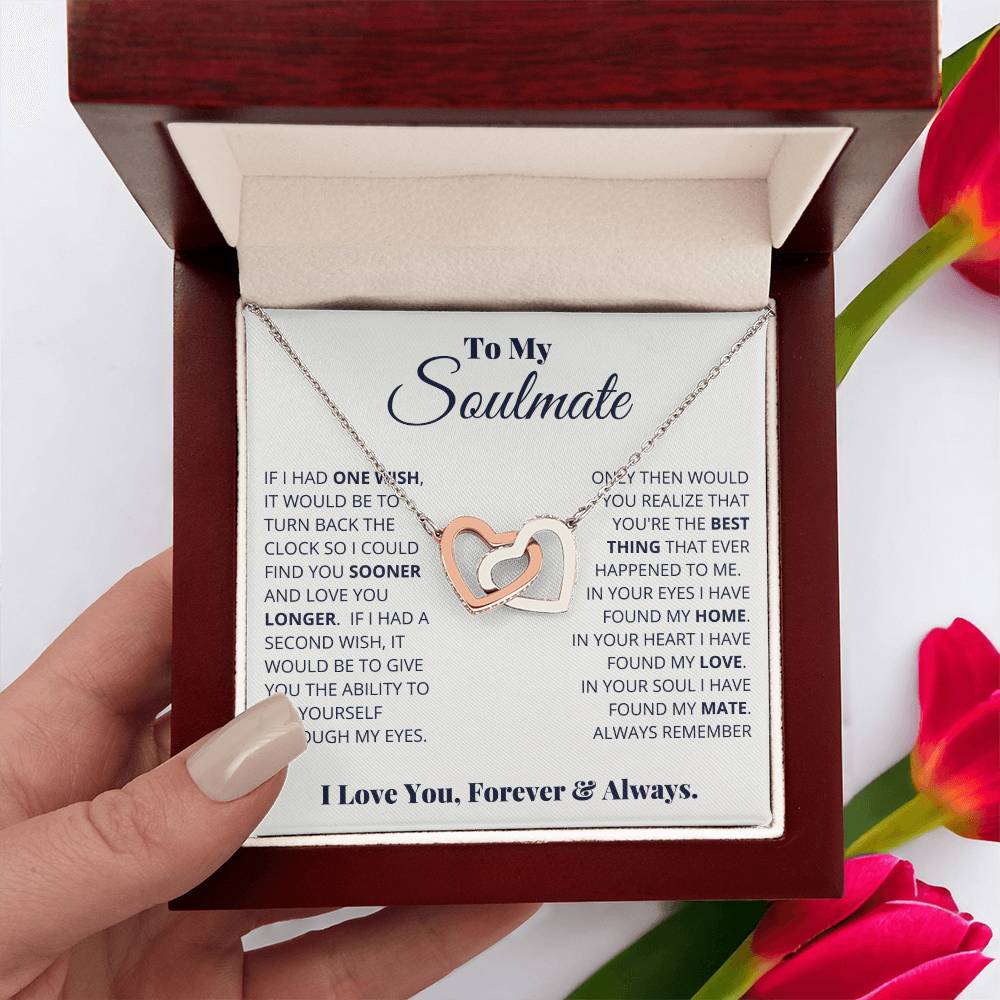 To my Soulmate, I love you forever & always, Interlocking Hearts Necklace, Gift for Wife/ Girlfriend