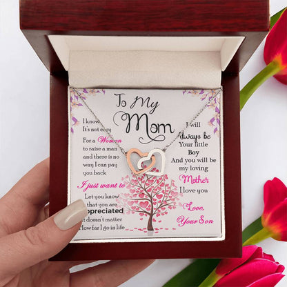 To My Mom, I Will Always Be Your Little Boy, Interlocking Hearts Necklace, Gift from Son