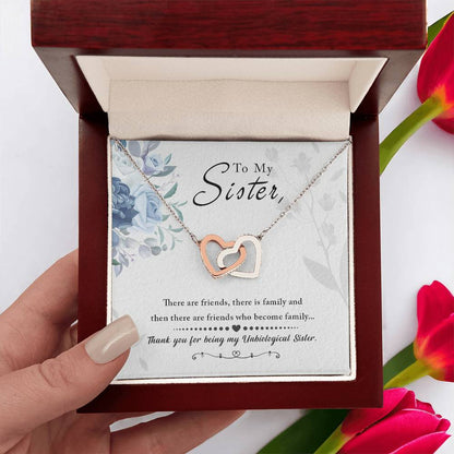 To My Sister, Thank You for Being My Unbiological Sister, Interlocking Hearts Necklace
