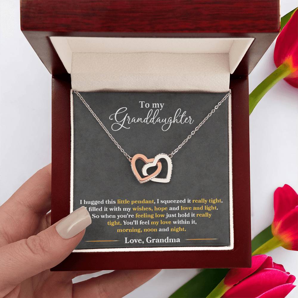 To My Granddaughter, You'll Feel My Love Within This, Interlocking Hearts Necklace, Gift from Grandma