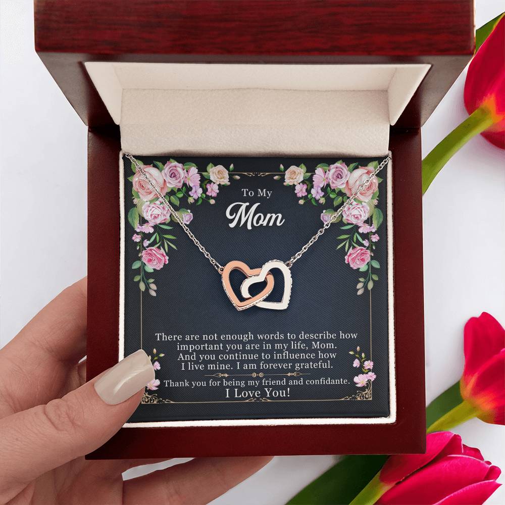 To my Mom, Thank You For Being My Friend, Interlocking Hearts Necklace, Gift from Daughter/Son