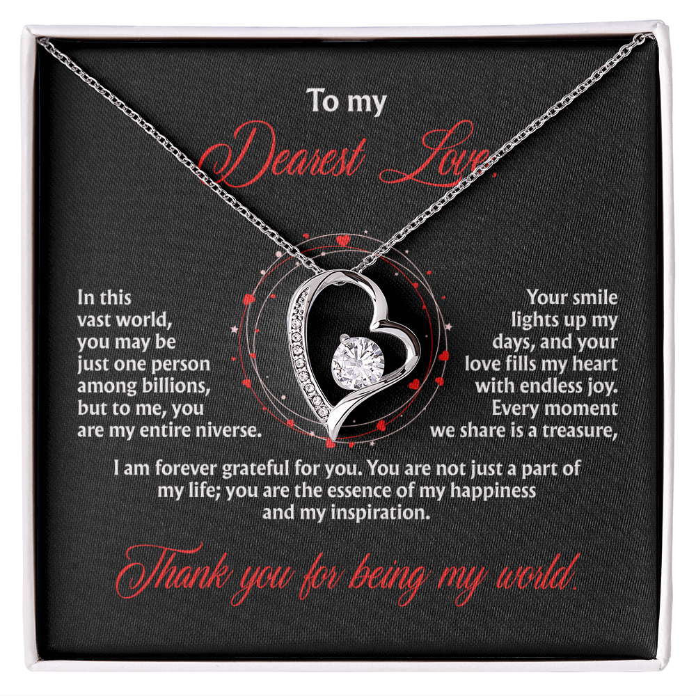 To My Dearest Love, “Thank You for Being My World” Forever Love Necklace from Husband
