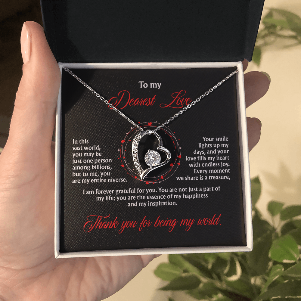 To My Dearest Love, “Thank You for Being My World” Forever Love Necklace from Husband
