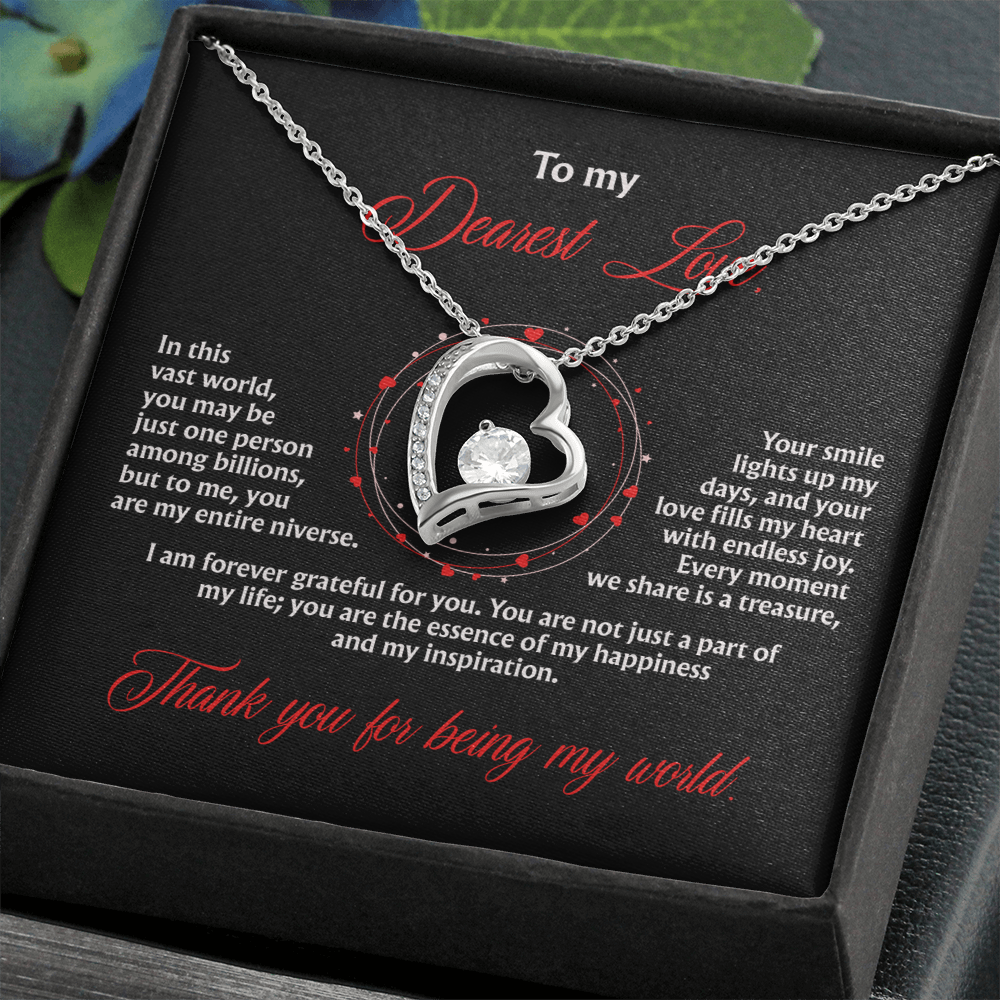To My Dearest Love, “Thank You for Being My World” Forever Love Necklace from Husband