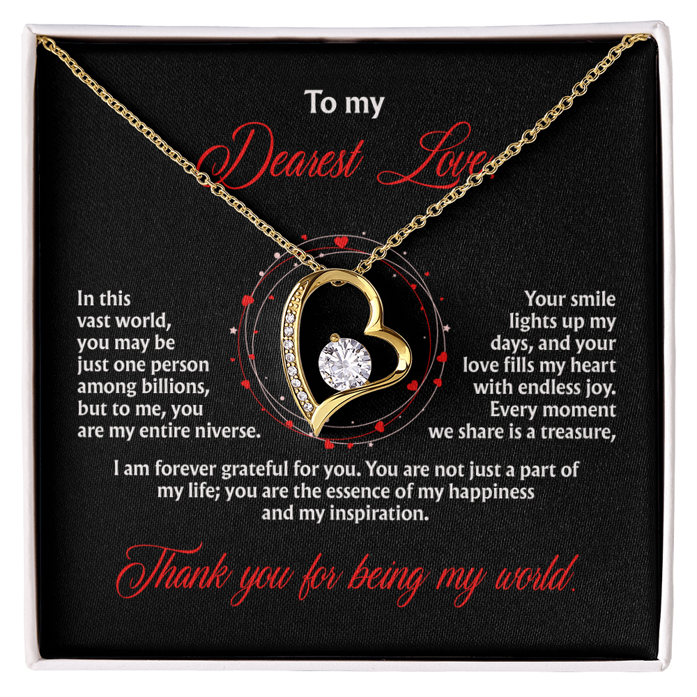To My Dearest Love, “Thank You for Being My World” Forever Love Necklace from Husband