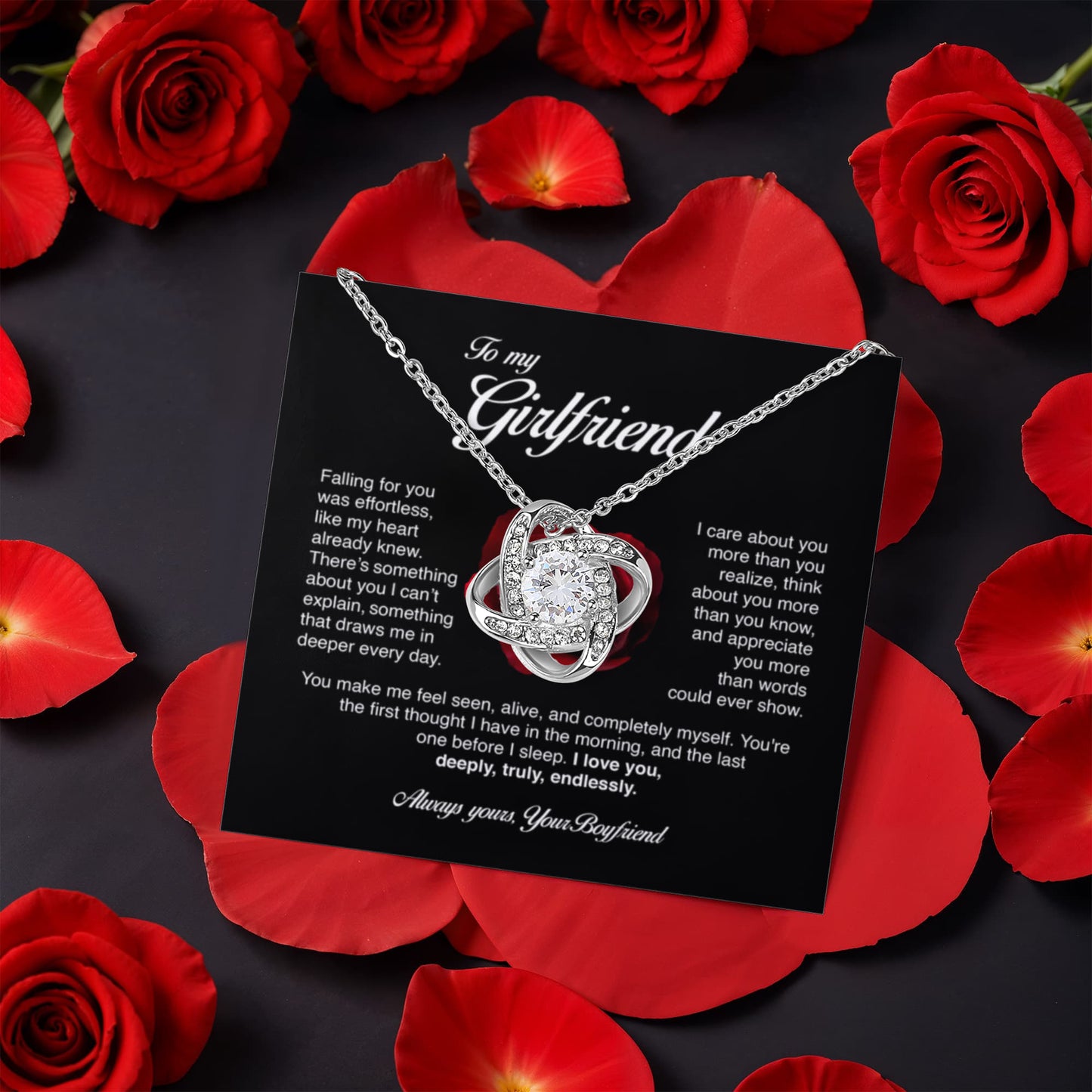 To My Girlfriend, Falling for you was effortless, Love Knot Necklace, Gift from Boyfriend